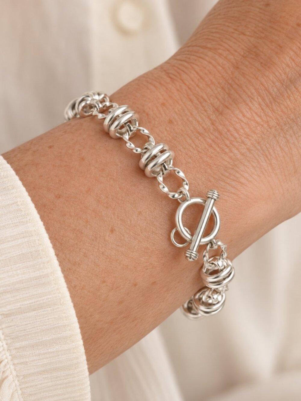 Sterling Silver Spiral Link Bracelet | Toggle Clasp | 20 g